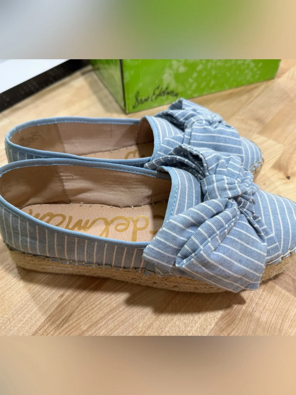 New in Box! Sam Edelman Ciara Sky Blue Striped Bow Espadrille Flats